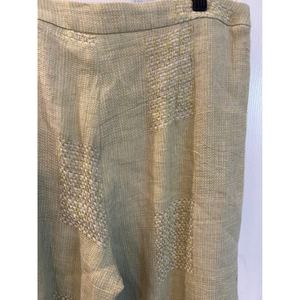 Luca Luca Pants Green Linen Cotton Wide Leg Basketweave Drawstring Trousers 46 - Picture 4 of 7